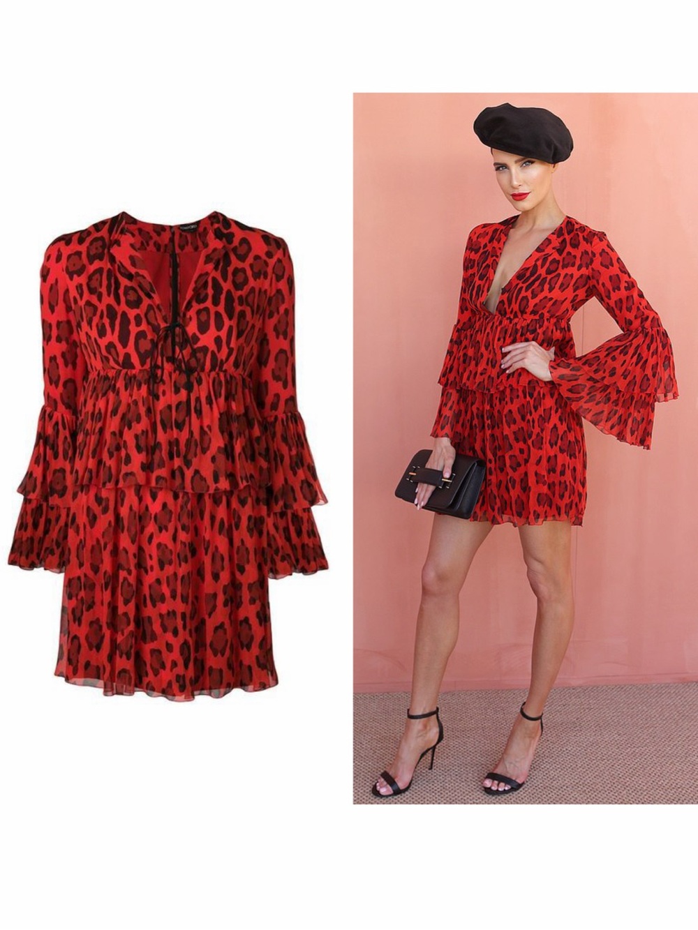 Tom Ford Red Leopard Silk Mini Dress Runway 4 Cocktail Pleated Wedding NWT 🟡